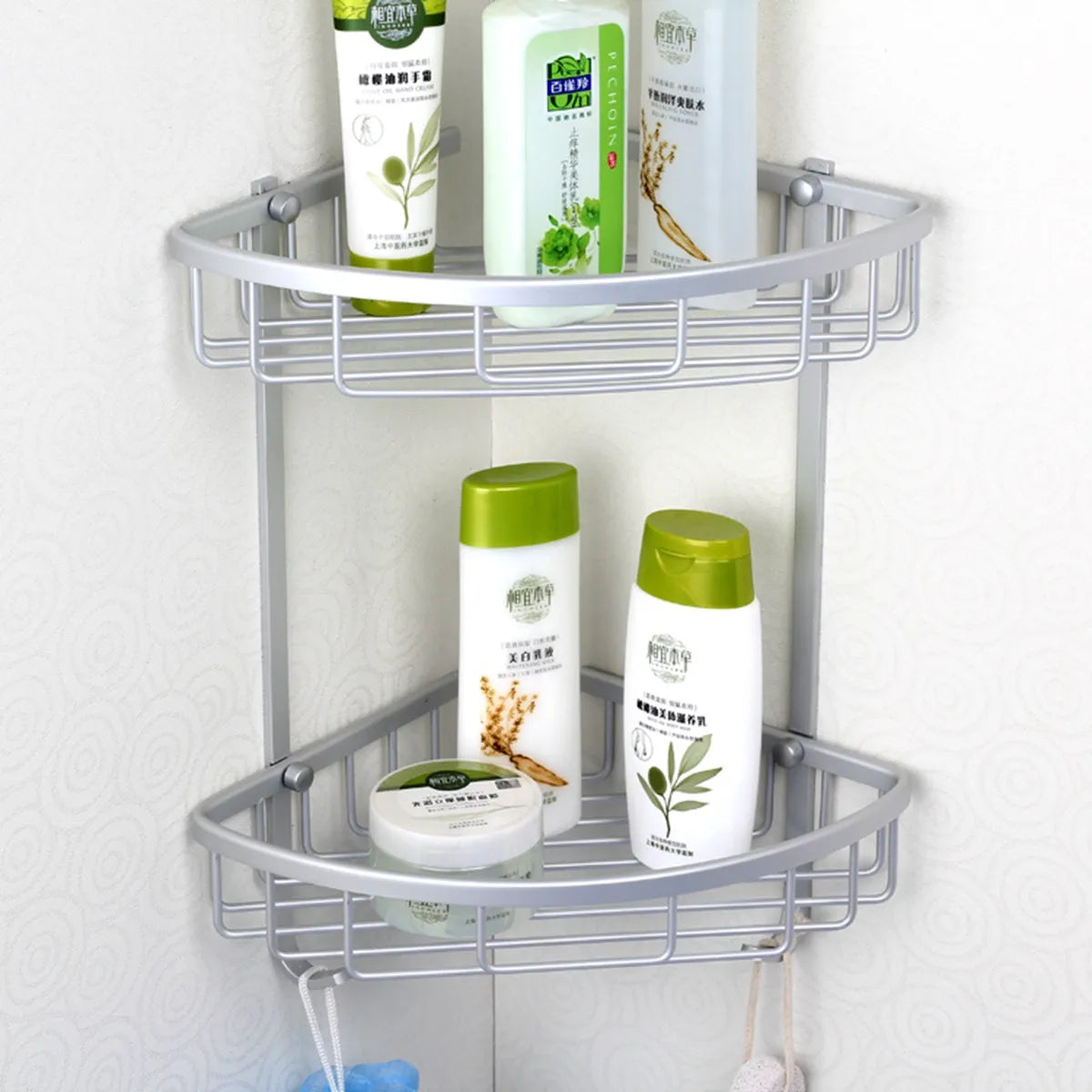 Bathroom Punch Free  Aluminum Triangular Rack Storage Organizer Corner Shelf For Shampoo Soap Cosmetic Basket Holder