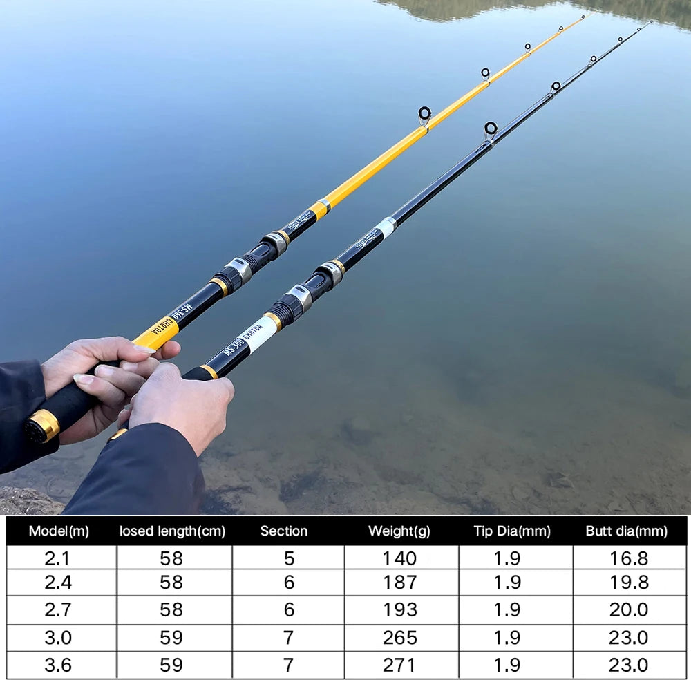 2.1m 2.4m 2.7m 3.0m 3.6m Carbon Fiber Telescopic Fishing Rod Portable Spinning Rod and Spinning Reels Multifunction set