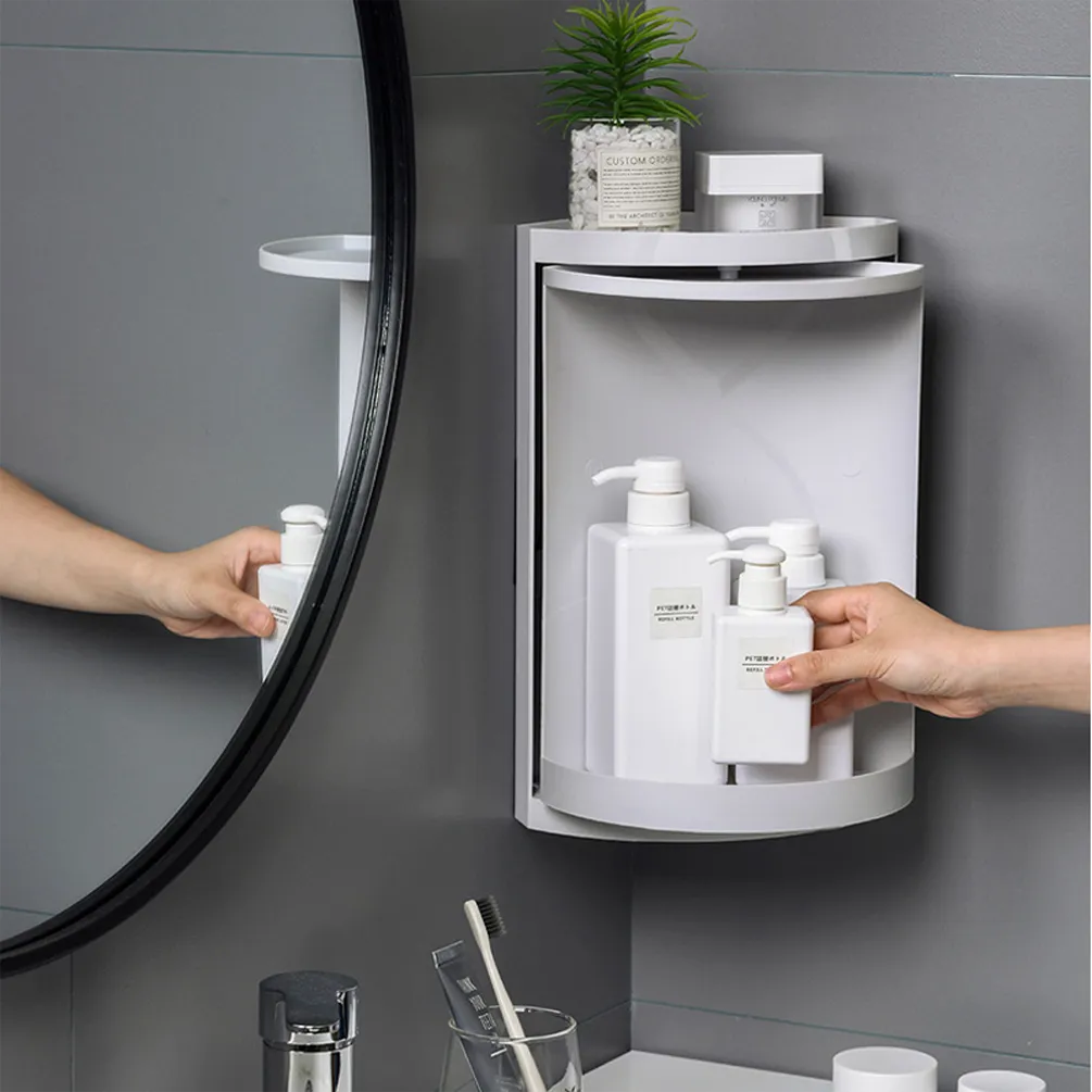 Bathroom Corner Storage 360-Degree Rotating Wall-Mounted Shelf Shampoo Cosmetics Kitchen Household Bathroom Storage Accessories