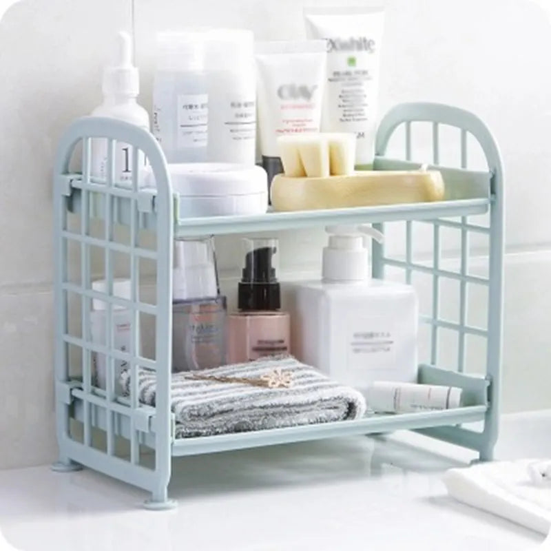 1PCS Plastic bathroom storage shelf 2-story free-standing kitchen corner shelf family organization hollow desktop finishing rack