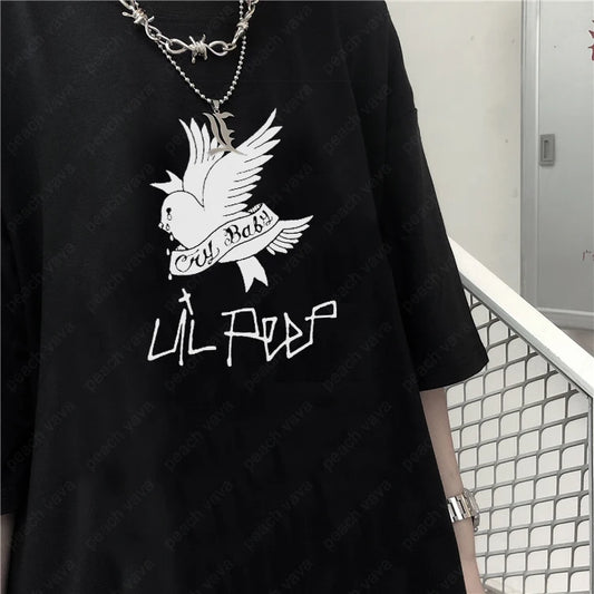 Summer T-shirt lil peep hip-hop singer loose fun letter printing Harajuku loose casual chic short-sleeve tops women's clothing