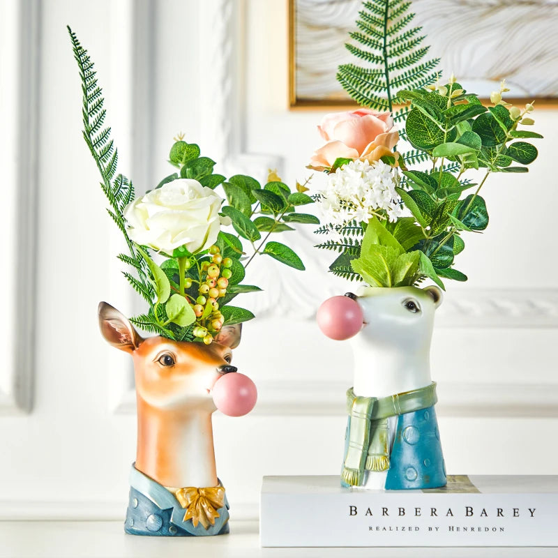 Resin Succulent Plants Flower Planter Plant Pot Vases Basket Cartoon Animal Head for Home Decor Creamic Vase Planter Decoration