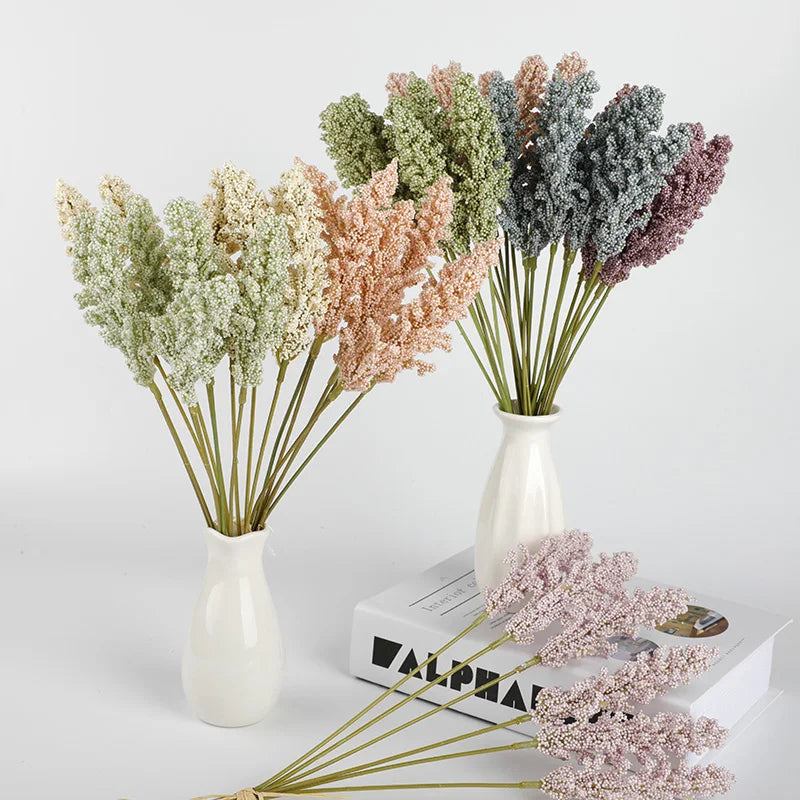 6 Pieces Artificial Flowers Granules Foam Lavender Wedding Decorative Plants Vases for Home Decoration Accessories Fake Bouquet