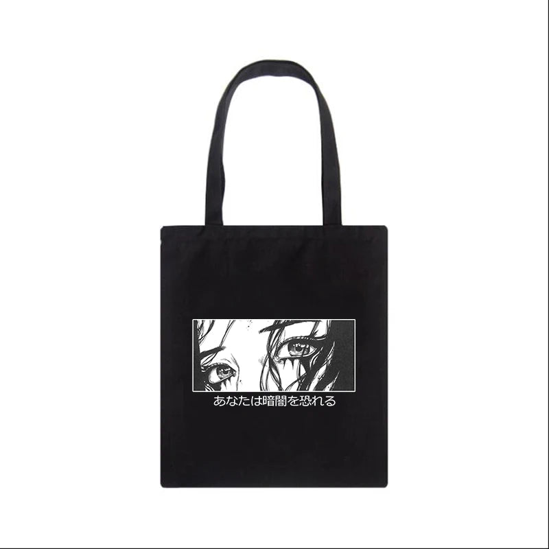 Japanese gothic Anime large-capacity canvas bag Letter shopper bag Harajuku casual Vintage fun Ulzzang dark women shoulder bags