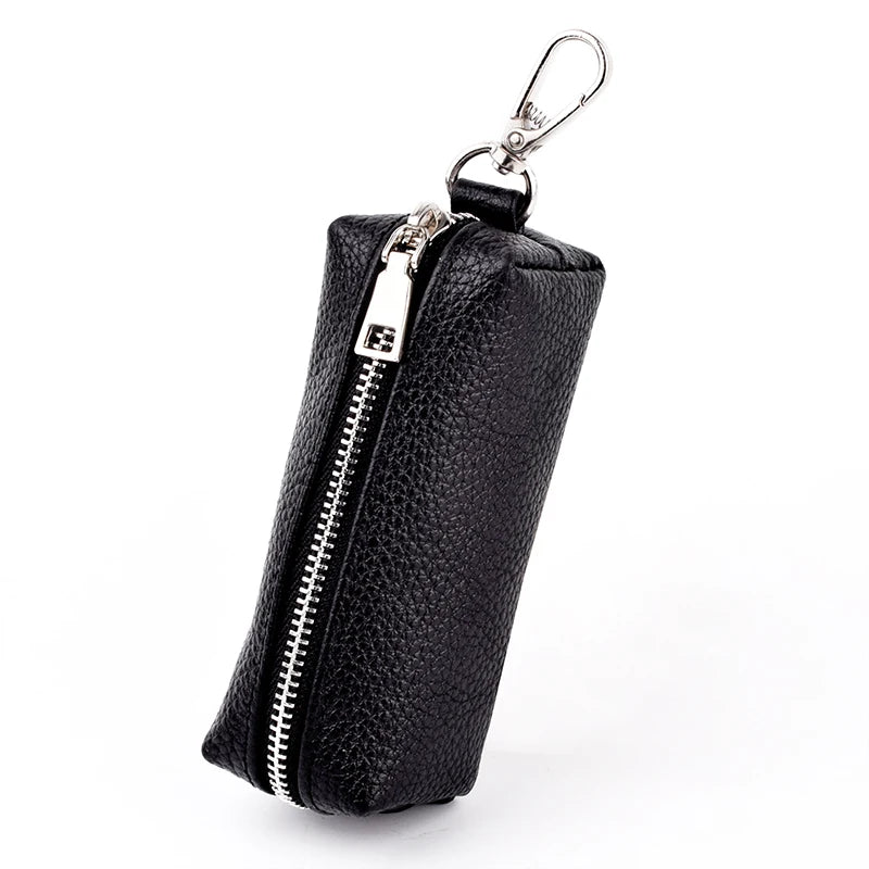 Genuine Leather Car Key Cover Keychain Housekeeper Bag Zipper Organizer Case EDC Pouch Key Holder Wallet Men Women