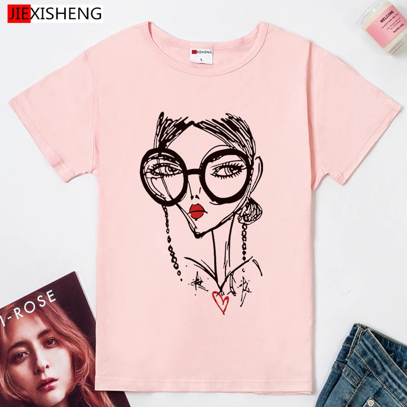 Hipster Cool Girl Print Women t shirt 2020 Summer Short sleeve O Neck Harajuku t-shirt Casual Plus size Women's clothing