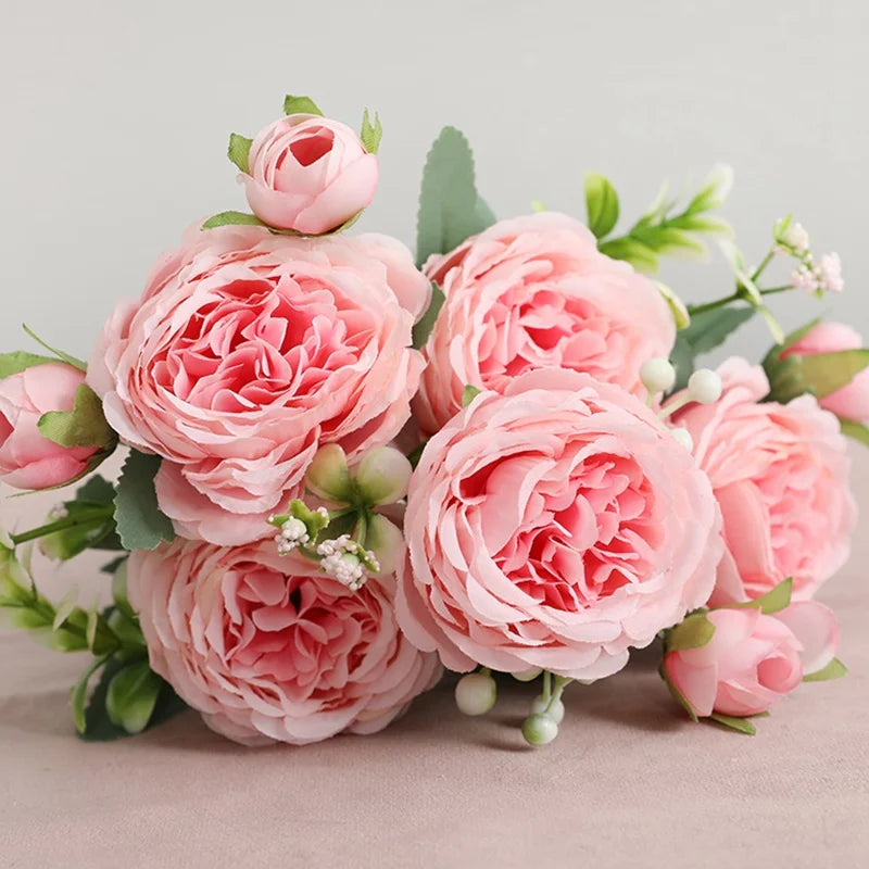 Artificial Silk Flowers Beautiful Rose Peony Small White Bouquet Vases for Home Party Winter Wedding Decoration Diy Plants Wall