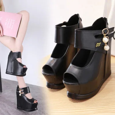 Korean Women Shoes Sandals Fish Mouth Summer Wedge Female Sandals Platform High Heel 14CM Sandals Fashion Open Toe Ladies Shoes