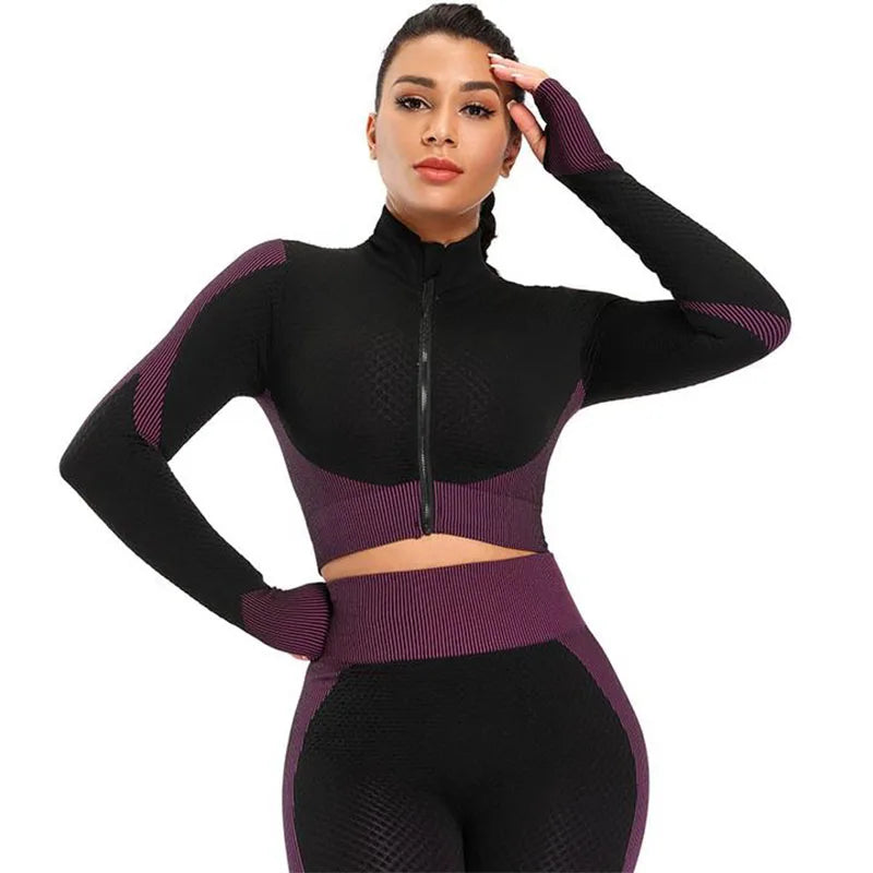 Seamless Jackets With Zip Long Sleeve Top Women Fitness Sport Gym Set Bodysuit Sexy Running Tops Tees Women's Clothing