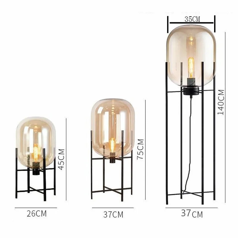 Oda Series Post-modern floor lamp with shelf Four Tripod Home Deco LED nordic glass lamp Living Room Bedroom Stand light