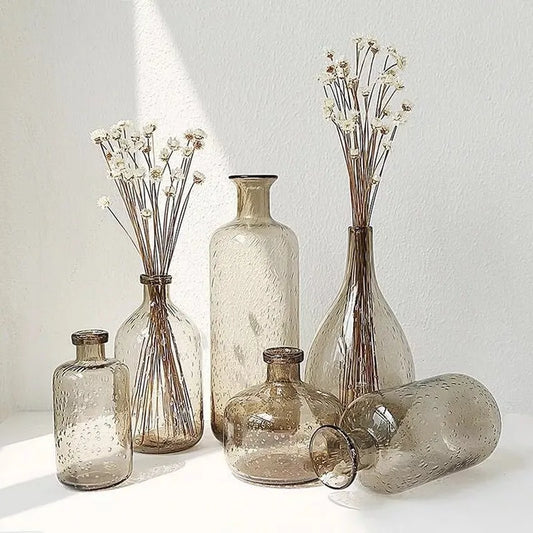 Vintage Glass Vases Flower Pot Vase Home Decoration Ins Living Room Nordic Deco Dried Floral Hydroponic Bottles