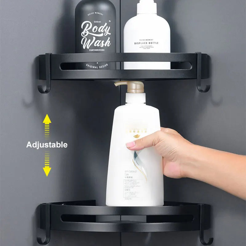 Bathroom Shelves Aluminum Wall Suction Toilet Storage Black Shower Corner Frame Shampoo Holder Soap Storage Shelf Bанная Kомната