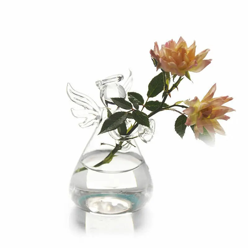 1pcs Transparent Vases New Cute Glass Angel Shape Flower Plant Hanging Vase Home Office Wedding Decor