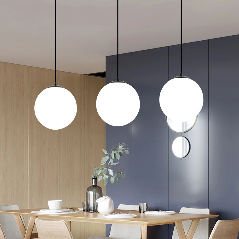 Gold/Black Glass Ball Pendant Lights White Globe Hanging Lamps Bar Restaurant Deco Luminaire Bedroom Light LED Pendant Lamp