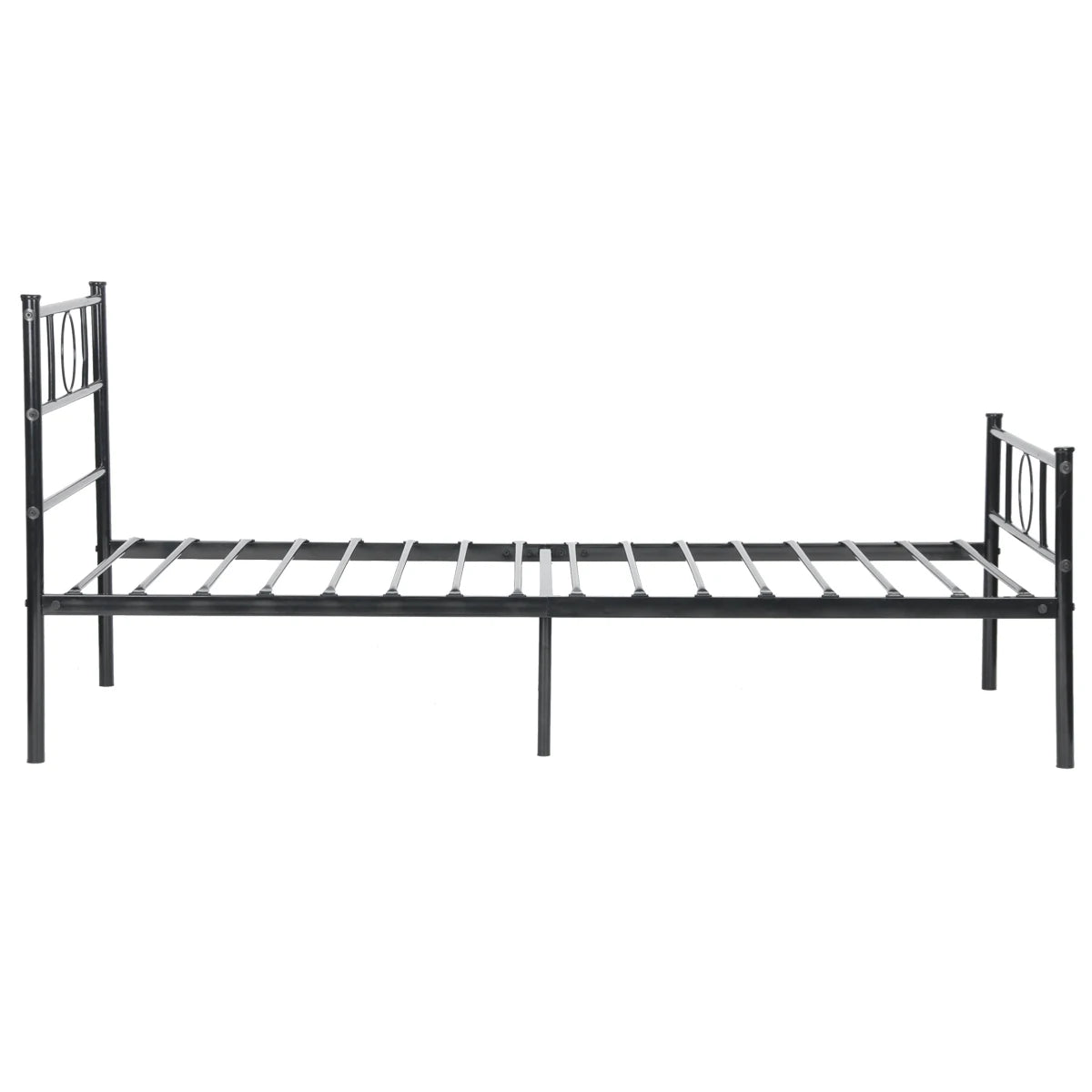 Twin Size Metal Single Bed/Platform Bed Frame/Foundation with HeadBoard & Footboard 195x92x33CM Black[US-W]