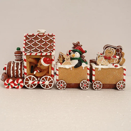 Santa Train Gift Christmas Decoration 2023 2024 Figurines For Interior Statues Sculptures Christmas Ornaments Home Crafts Bear