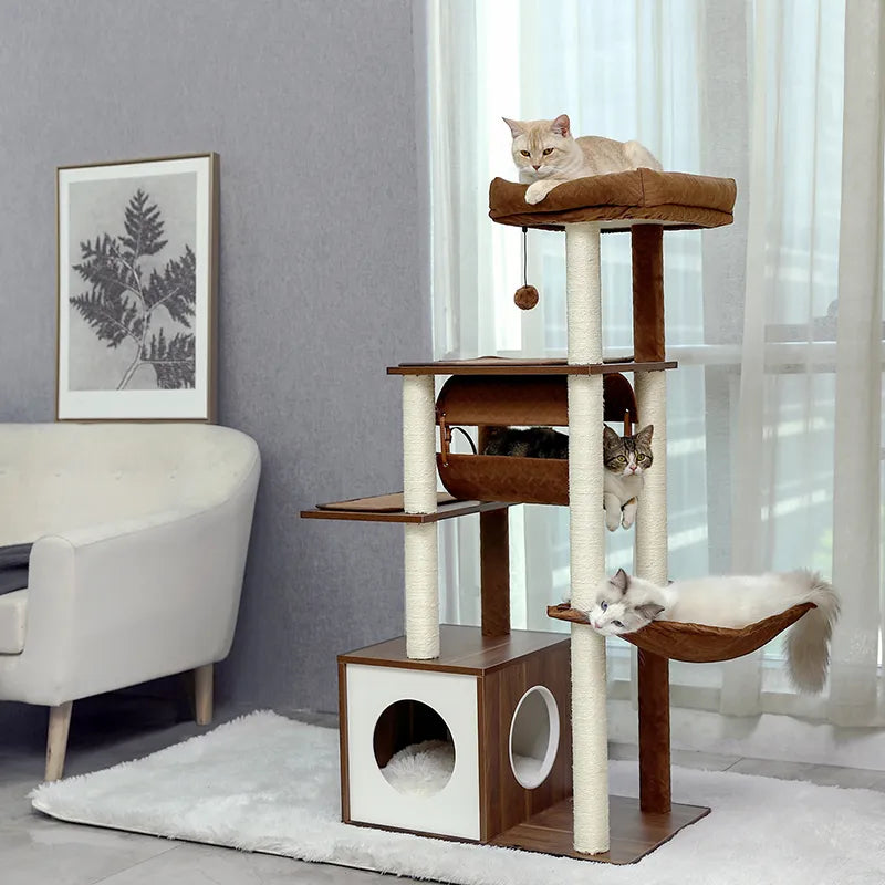 Domestic Delivery Big Cat Tree Tower Condo Furniture Scratch Post Cat Jumping Toy with Ladder for Kittens Pet House Play