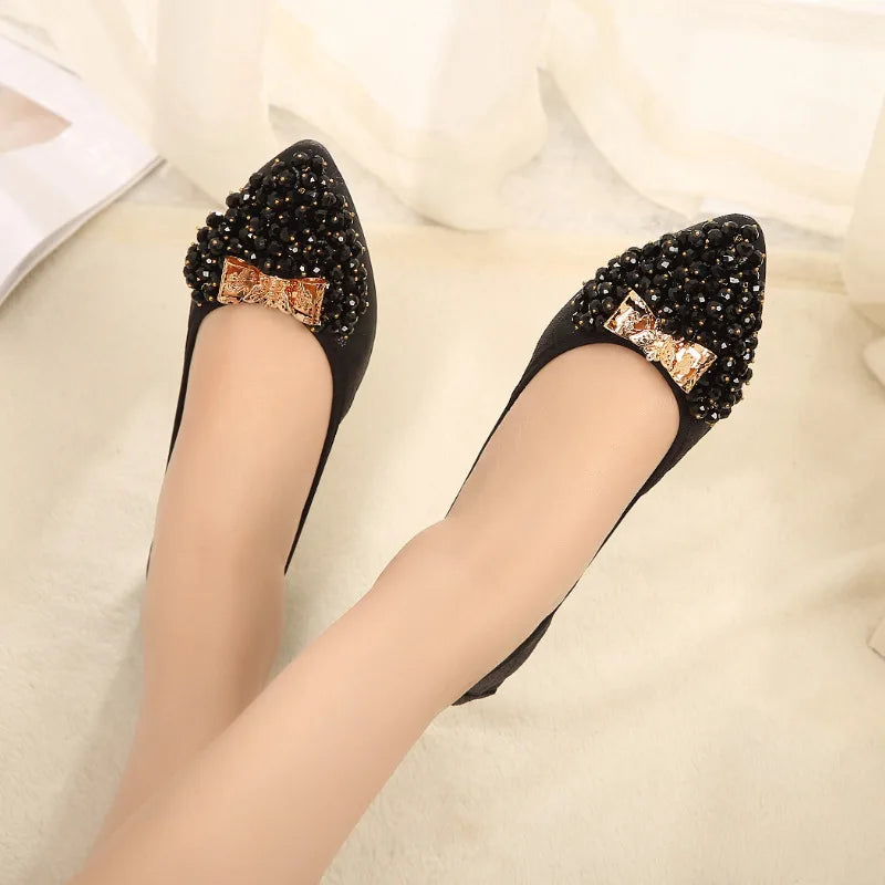 2020 New Flat Shoes Women Ballet Flats Pointed Toe Crystal Low Cut Breathable Soft Bottom Ladies Shoes Plus Size High Quality