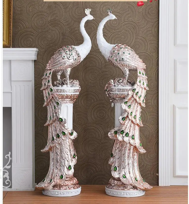 European Luxury Resin Peacock+Pillar Ornaments Crafts Home Livingroom Table Figurines Decoration Hotel Office Desktop Sculptures