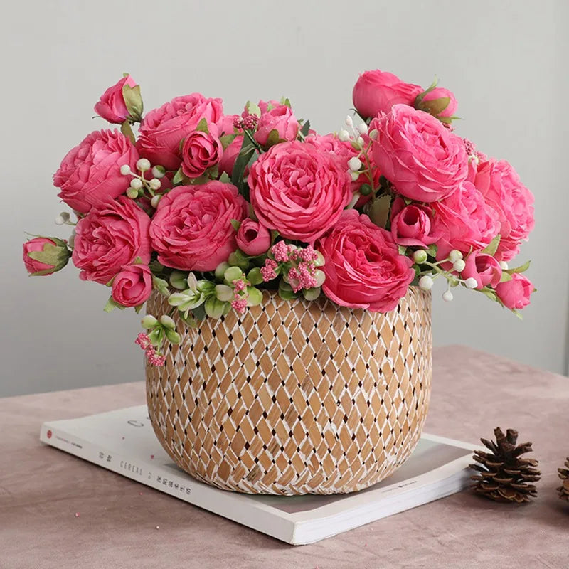 Artificial Silk Flowers Beautiful Rose Peony Small White Bouquet Vases for Home Party Winter Wedding Decoration Diy Plants Wall