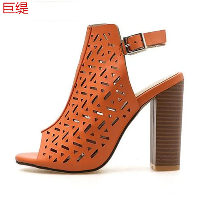 Spring Autumn Women Sandals Gladiator High Heels Strap Pumps Buckle Strap Shoes Fashion Ladies Shoes Black brown 553