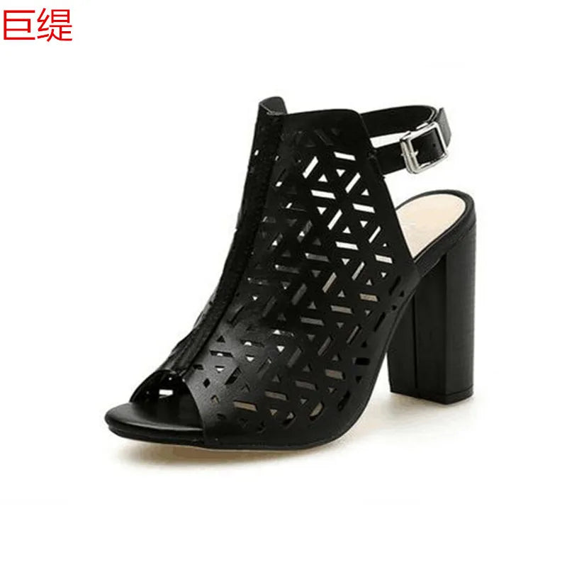 Spring Autumn Women Sandals Gladiator High Heels Strap Pumps Buckle Strap Shoes Fashion Ladies Shoes Black brown 553