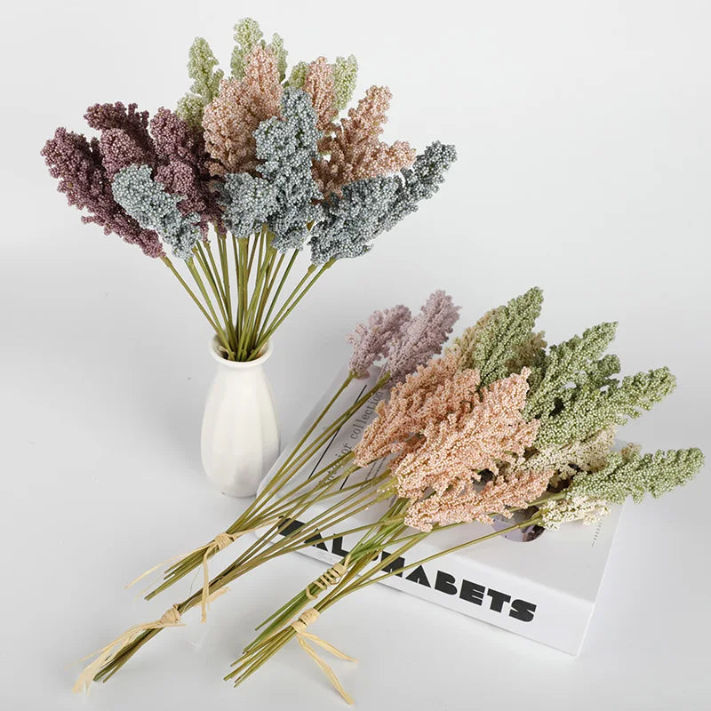 6 Pieces Artificial Flowers Granules Foam Lavender Wedding Decorative Plants Vases for Home Decoration Accessories Fake Bouquet