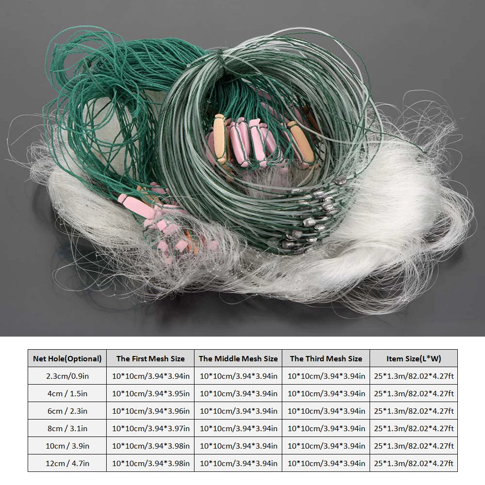 Fishing Net 25m 3 Layers Monofilament Fishing Gill Net with Float Fishing Network Mesh Trap Net Netting Tackle Outdoor