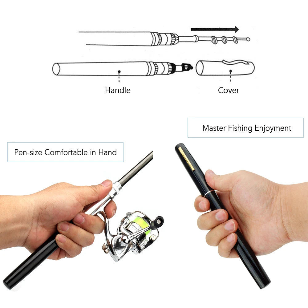 1M / 1.4/1.6M Pocket Collapsible Fishing Rod Reel Combo Mini Pen Fishing Pole Kit 7 Colors Pen Shape Folded Rod With Reel Wheel