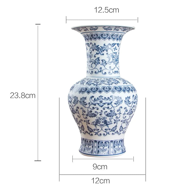 No Glazed Blue and White Porcelain Vases Interlocking Lotus Design Flower Ceramic Vase Home Decoration Jingdezhen Flower Vases