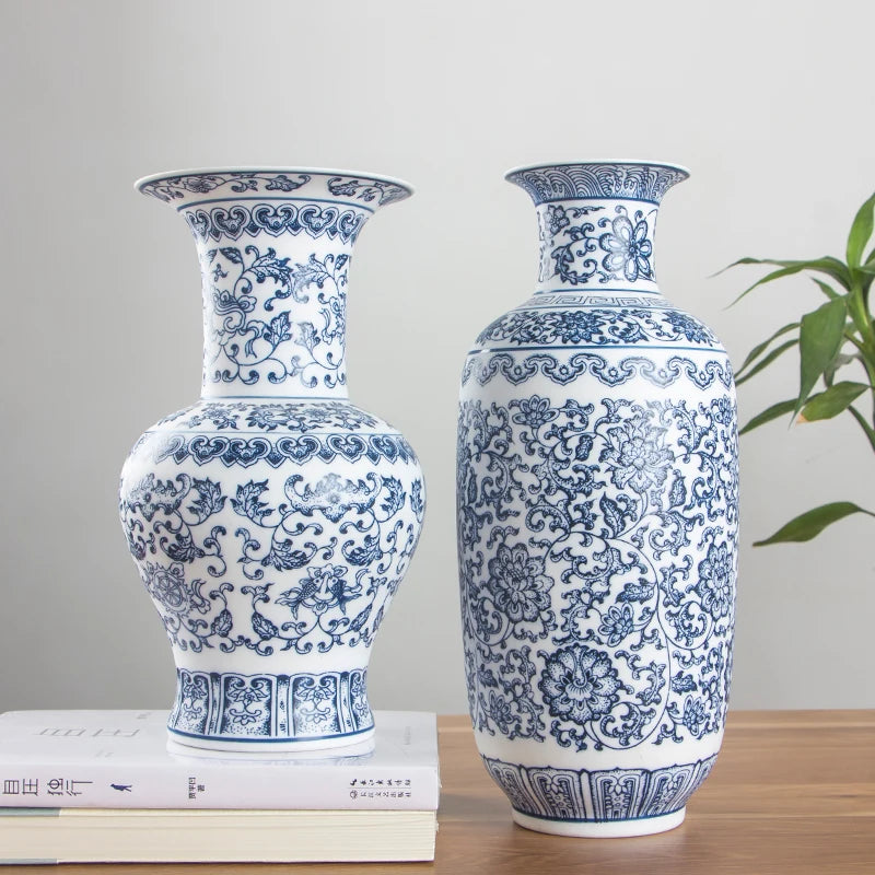 No Glazed Blue and White Porcelain Vases Interlocking Lotus Design Flower Ceramic Vase Home Decoration Jingdezhen Flower Vases