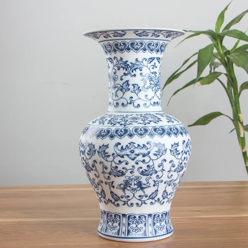 No Glazed Blue and White Porcelain Vases Interlocking Lotus Design Flower Ceramic Vase Home Decoration Jingdezhen Flower Vases