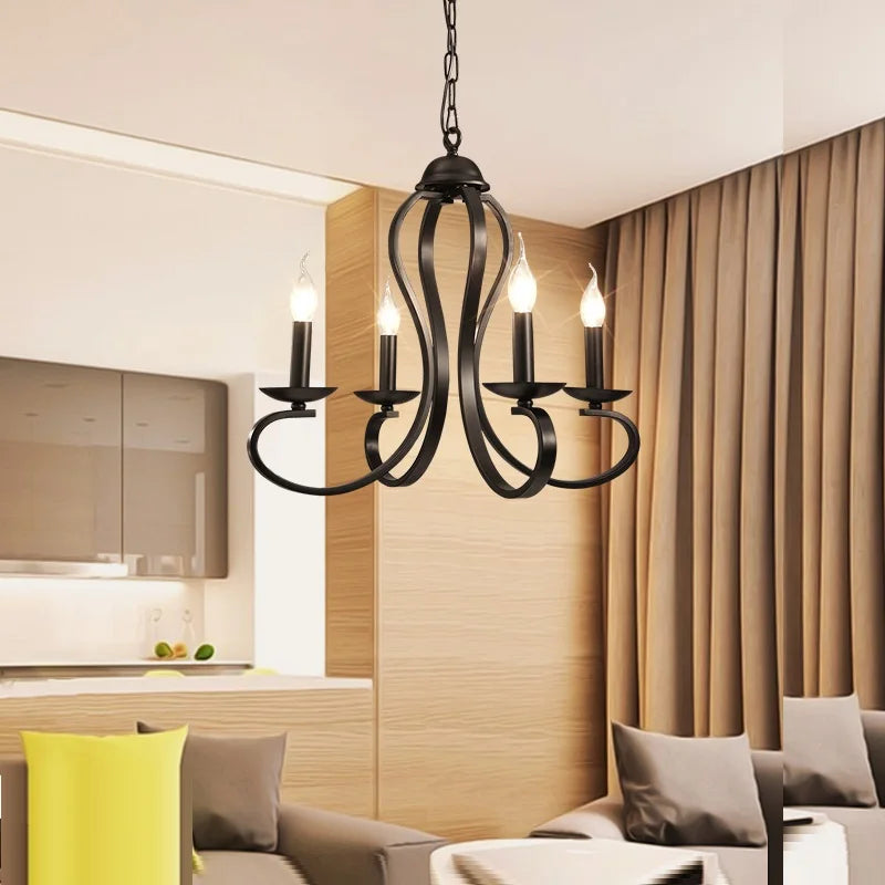 Modern candle Chandelier lighting Nordic American coutry style Fixtures Vintage white/black wrought Iron Home Lighting E14