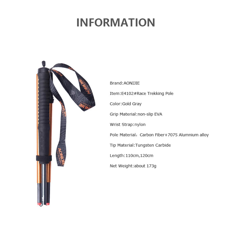 AONIJIE Z-Pole Folding Ultralight Quick Lock Trekking Poles Hiking Pole  Race Running Walking Stick Carbon Fiber