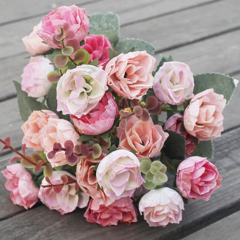 21 Heads Silk Rose Peony Bouquet Artificial Flowers Vases For Home Decoration Wedding Decorative Fake Flower