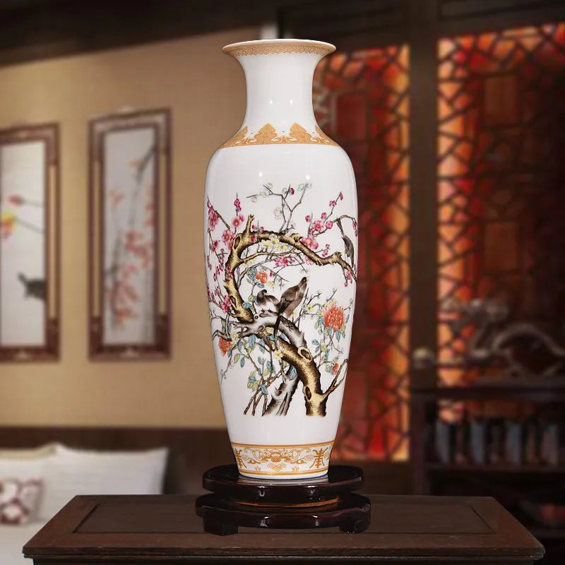 New Chinese Style Classical Porcelain Vase Home Decoration Jingdezhen Handmade High White Clay Ceramic Vases For Flowers