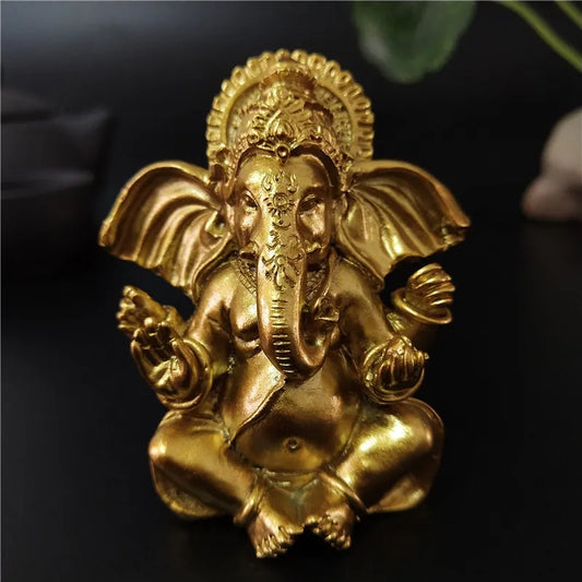 Gold Ganesha Buddha Statue Indian Elephant God Sculptures Resin Ganesh Figurines Ornaments Home Garden Decoration Buddha Statues