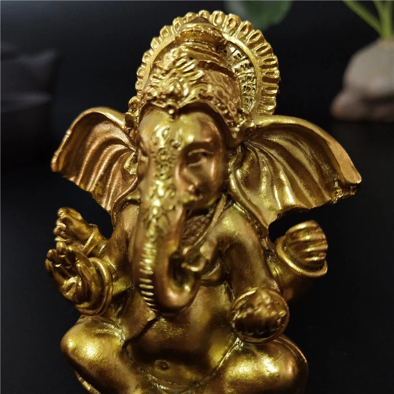 Gold Ganesha Buddha Statue Indian Elephant God Sculptures Resin Ganesh Figurines Ornaments Home Garden Decoration Buddha Statues