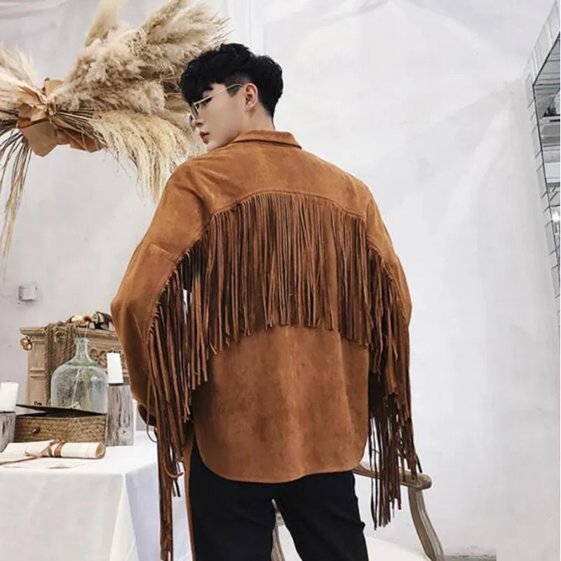 Spring New Men's tassel design punk hip hop Jacket Male Casual Streetwear Hip Hop street style  Coat Men Clothing