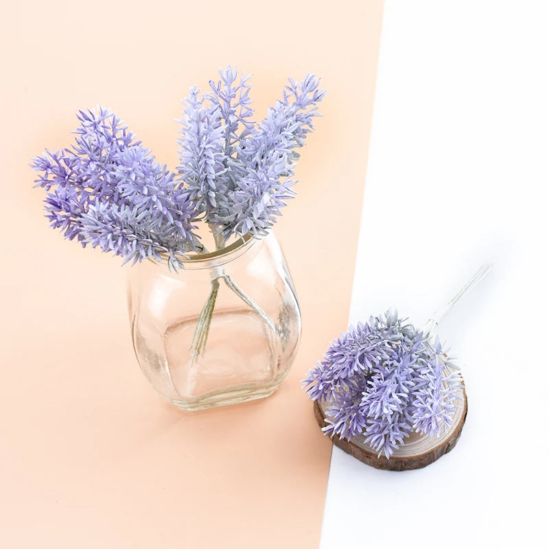 6pcs Artificial Plants Fake Foam Lavender Decorative Wreaths DIY Vases Home Wedding Decor Scrapbooking Gifts Box Silk Flowers