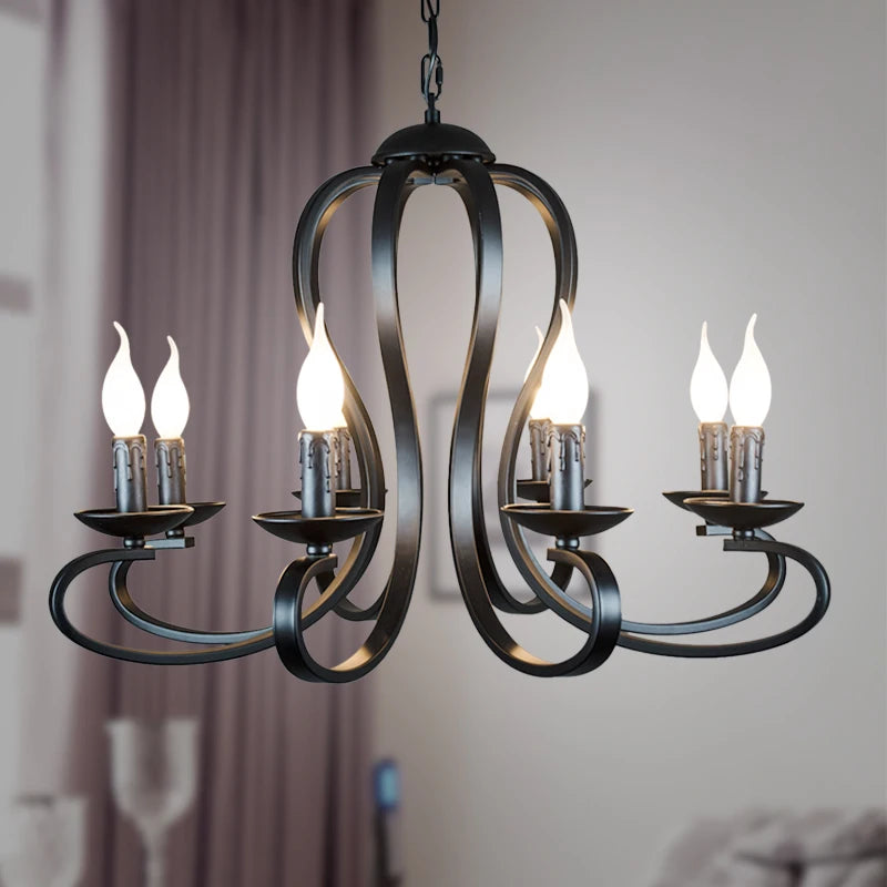 Modern candle Chandelier lighting Nordic American coutry style Fixtures Vintage white/black wrought Iron Home Lighting E14