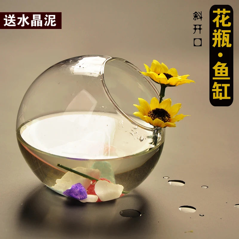 Transparent Glass Vase Fish Tank Hydroponic Flower Vase Round Vasos Panda Decorativos  Glass Vases Fishbowl home decoration