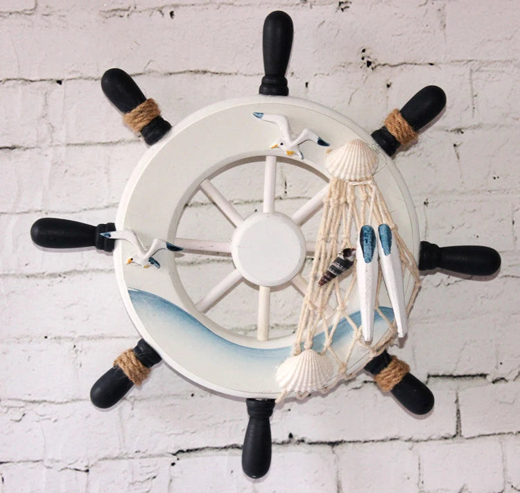 New Hot 9' Decorative Beach Wooden Boat Ship Steering Wheel Fishing Net Home Wall Party Cafe Decorations for Gifts Wall Hangings