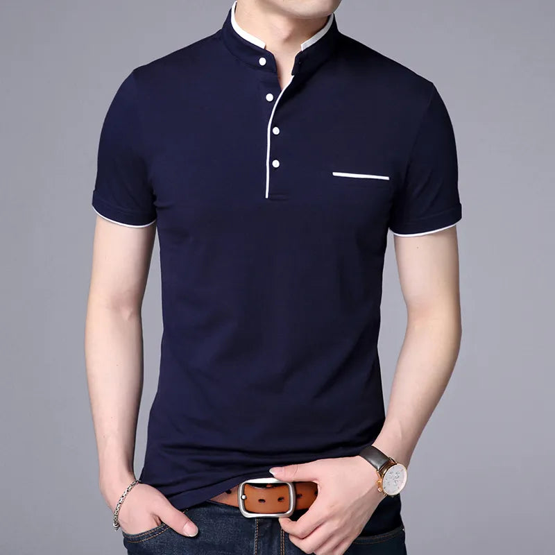 2023 New Fashion Brand Polo Shirt Men's Summer Mandarin Collar Slim Fit Solid Color Button Breathable Polos Casual Men Clothing