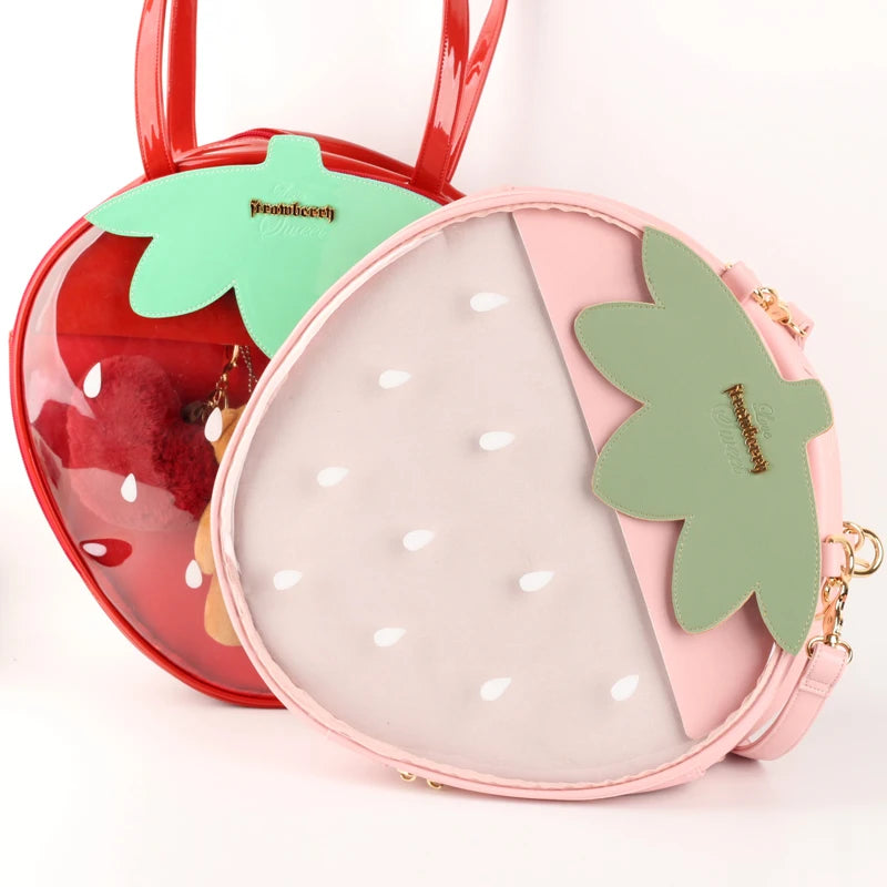 Strawberry Bags Kawaii Clear Transparent Lolita Harajuku Women Shoulder Bags Candy Color Lovely Ita Bag Sweet Girl Gift Itabag