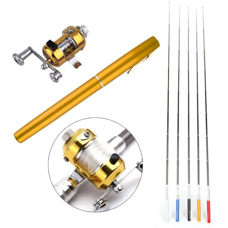 Portable Pocket Telescopic Mini Fishing Pole Pen Shape Folded Fishing Rod With Reel Wheel Hot Sale