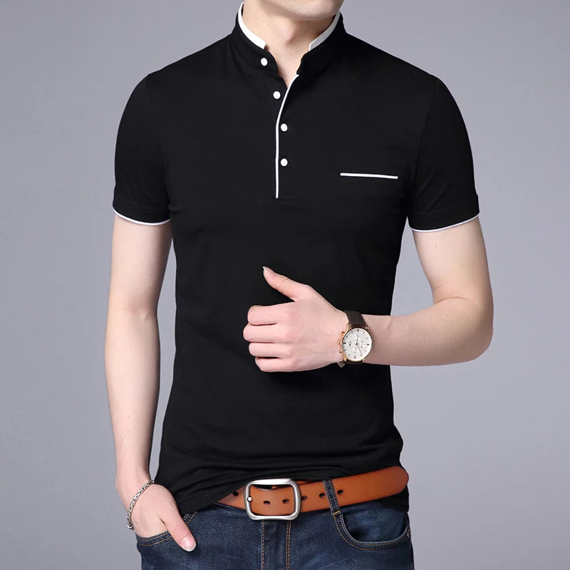 2023 New Fashion Brand Polo Shirt Men's Summer Mandarin Collar Slim Fit Solid Color Button Breathable Polos Casual Men Clothing