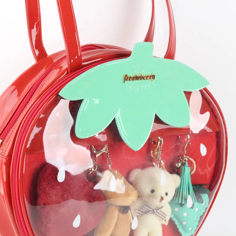 Strawberry Bags Kawaii Clear Transparent Lolita Harajuku Women Shoulder Bags Candy Color Lovely Ita Bag Sweet Girl Gift Itabag