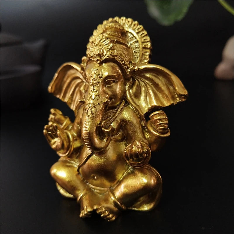 Gold Ganesha Buddha Statue Indian Elephant God Sculptures Resin Ganesh Figurines Ornaments Home Garden Decoration Buddha Statues