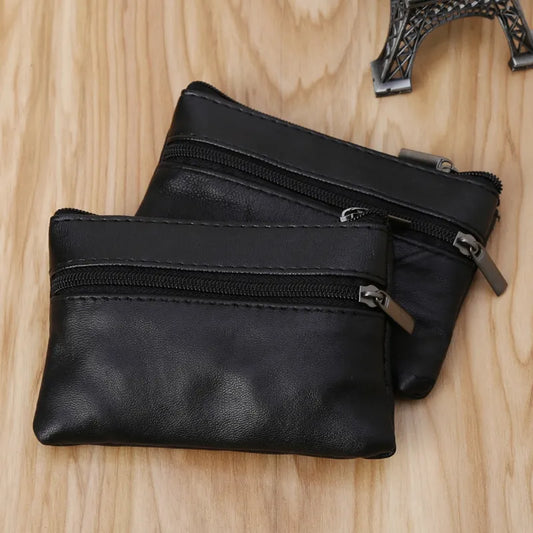 1-5PCS Vintage Leather Men's Zipper Purses Coin Purse Cash Change Wallet Key Holder Money Pouch Gift for Women